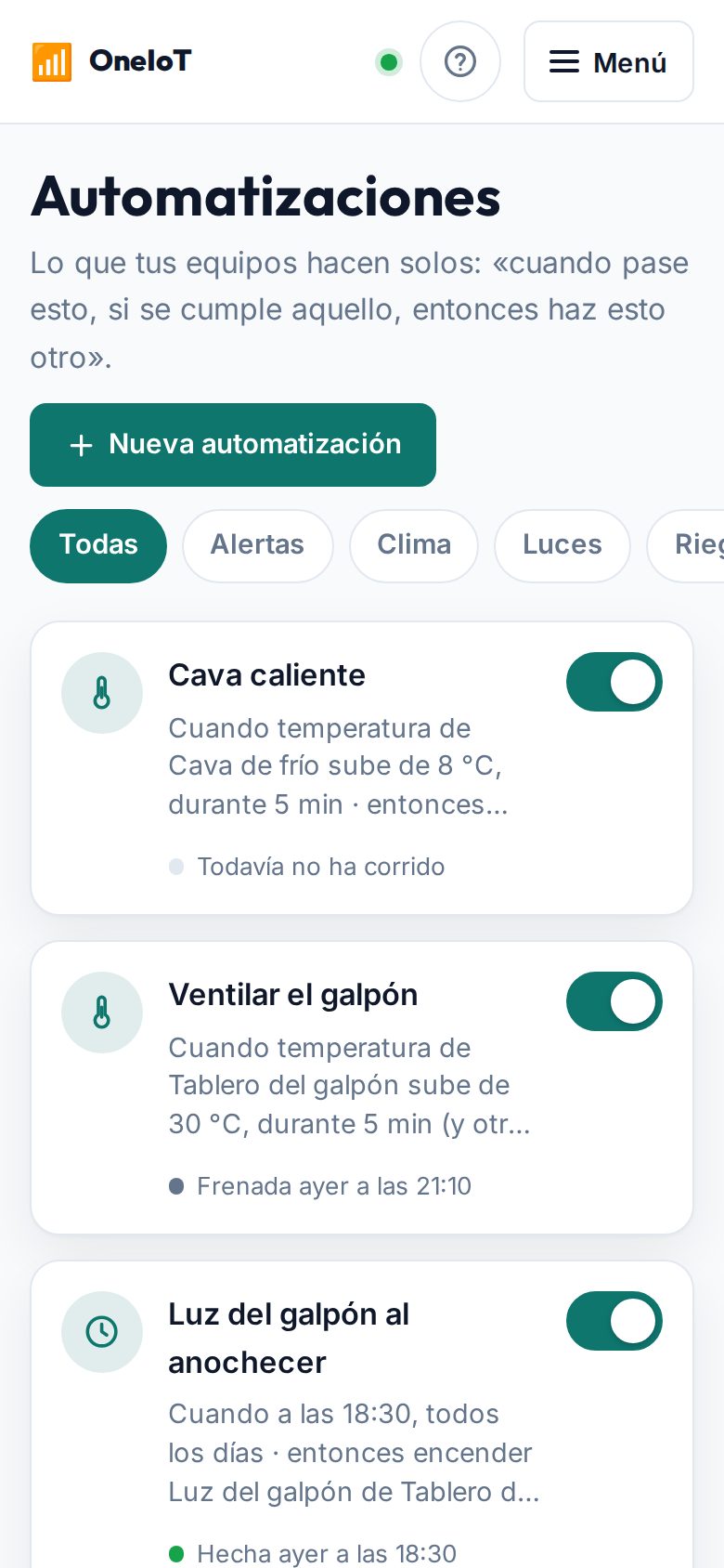 Las automatizaciones en el celular, abiertas desde la pestaña «Automático»