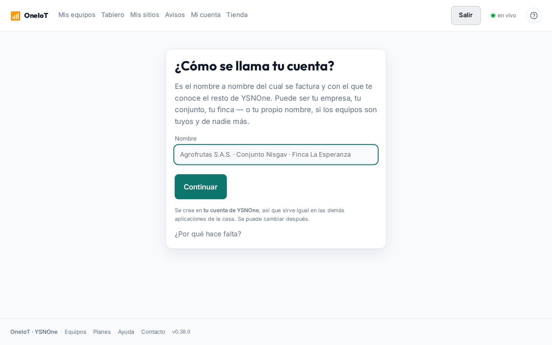 La pantalla que pregunta cómo se llama tu cuenta